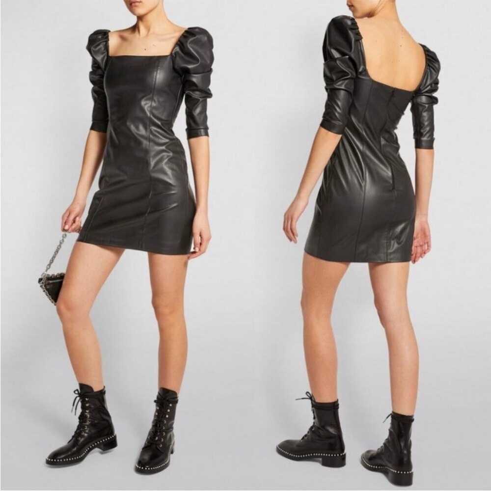Alice + Olivia Black Faux Leather Long Sleeve Dress - Picture 4 of 7